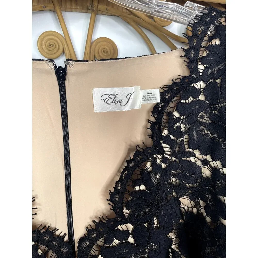 NEW Eliza J Black Beige Women's Size 20W Plus Lace Bodice Jumpsuit - Picture 4 of 8